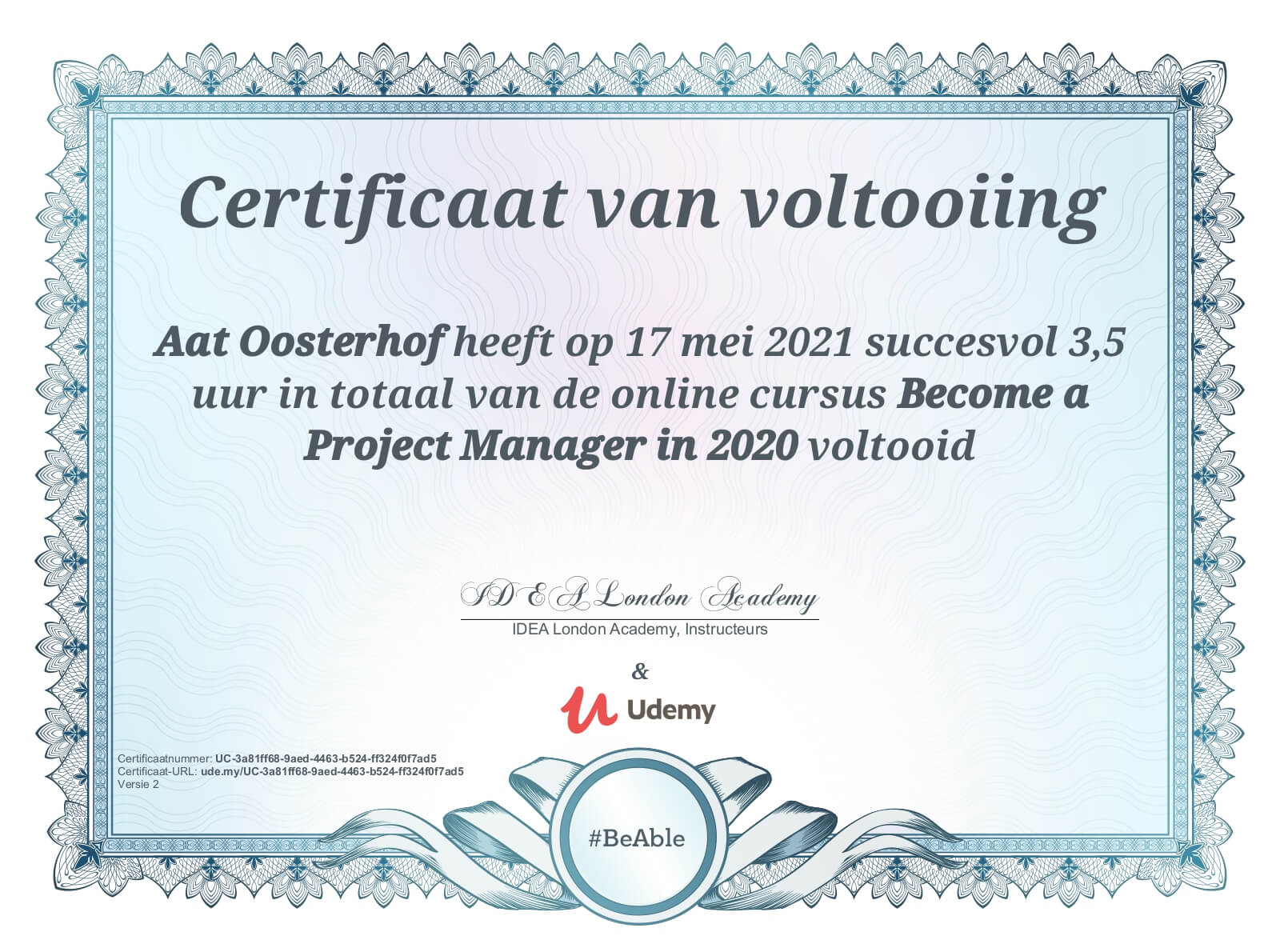 Udemy - IDEA London Academy Become a Project Manager 2020 Aat Oosterhof