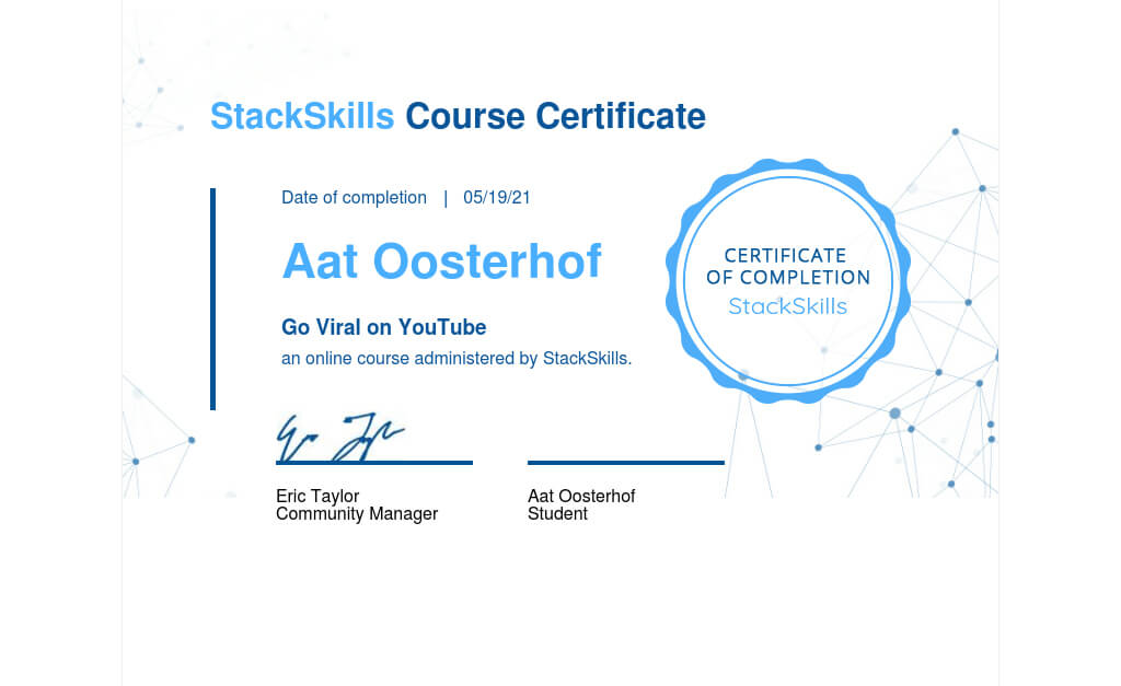 Go Viral on YouTube an online course administered by StackSkills Aat Oosterhof